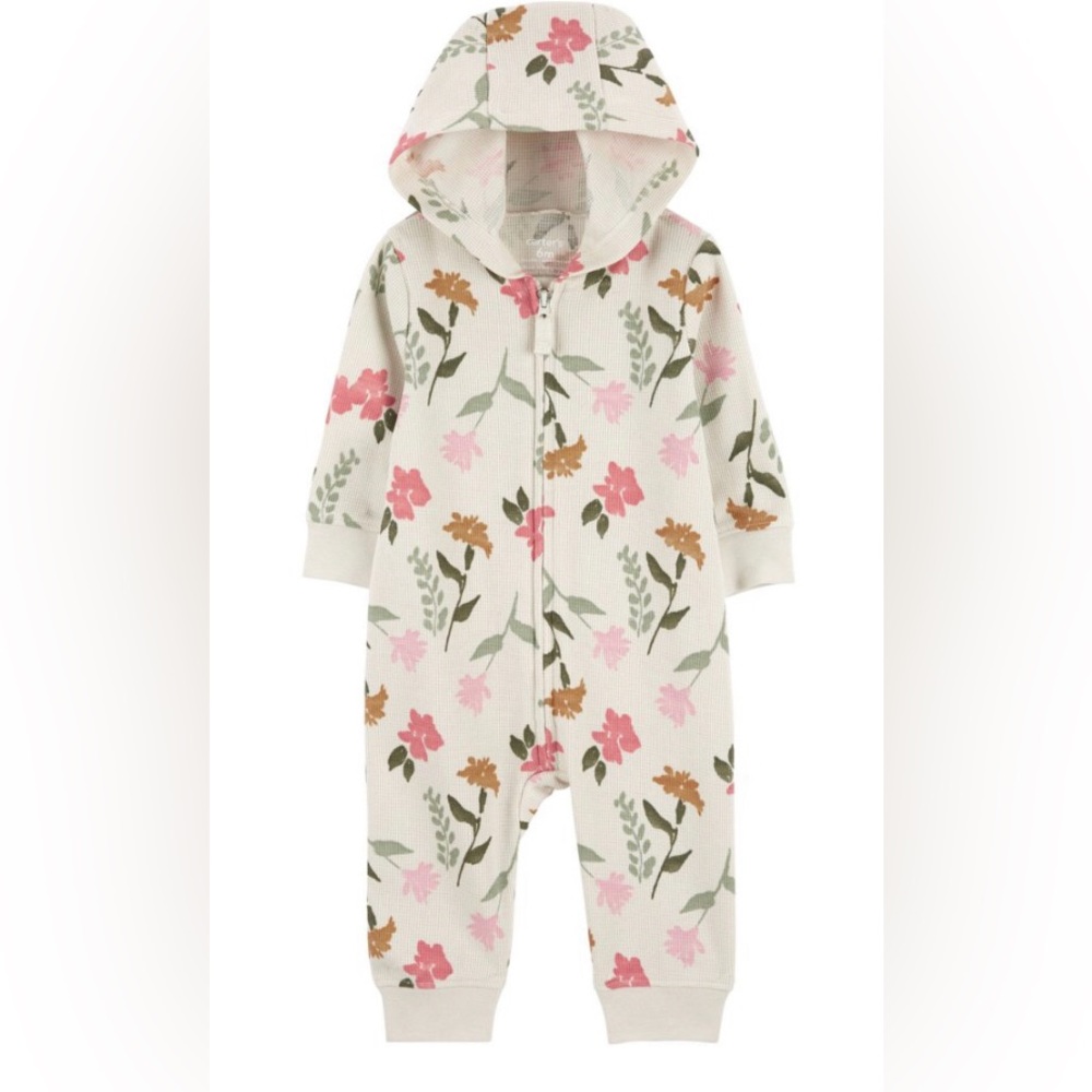 Carter’s Zip Up Long Sleeve Ivory Floral Jumpsuit Romper Unionsuit NWT 3 Months